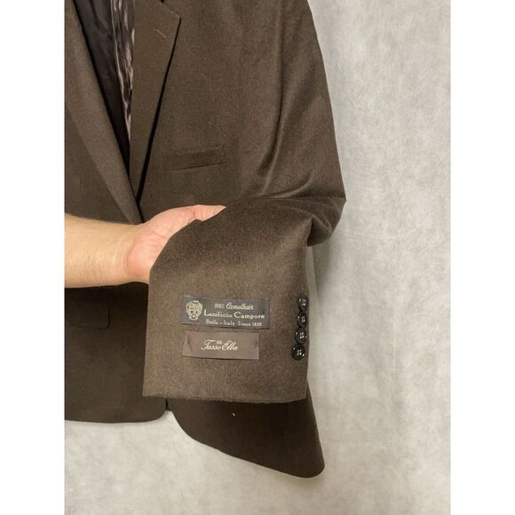 NWT Tasso Elba Blazer Men 46R Brown‎ Camelhair L. Campore 2B Flannel Coat Luxury - Picture 2 of 13